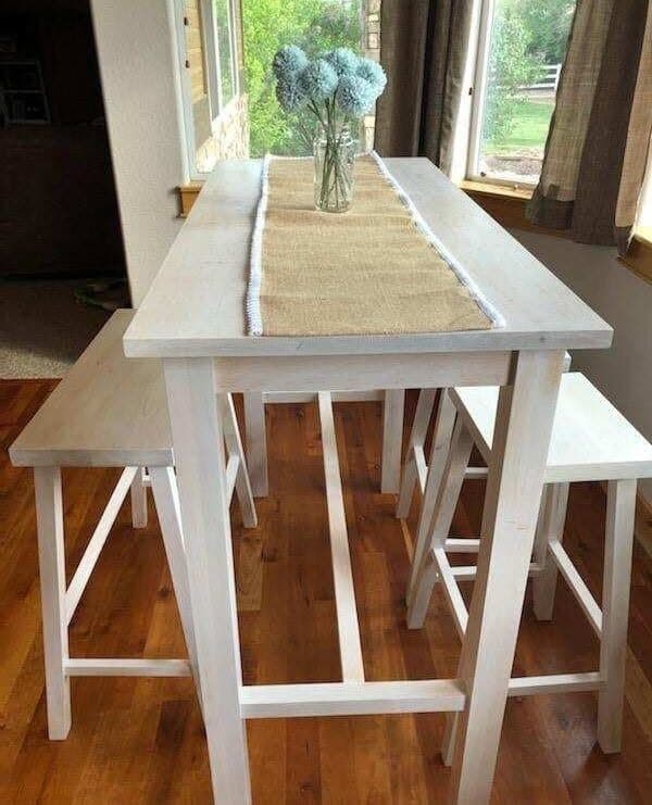 White-washed maple breakfast table with matching stools