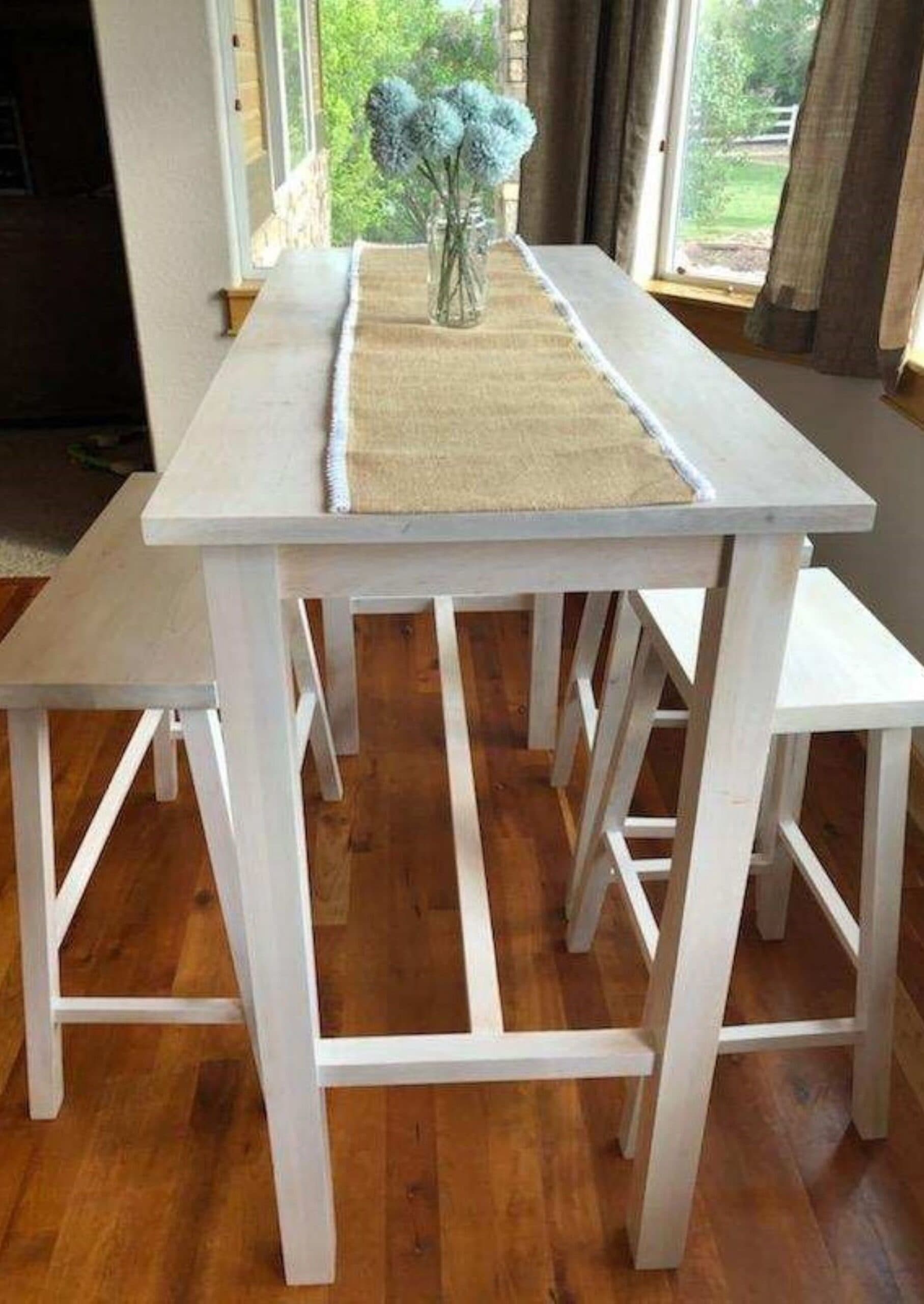 Whitewash table and stools set