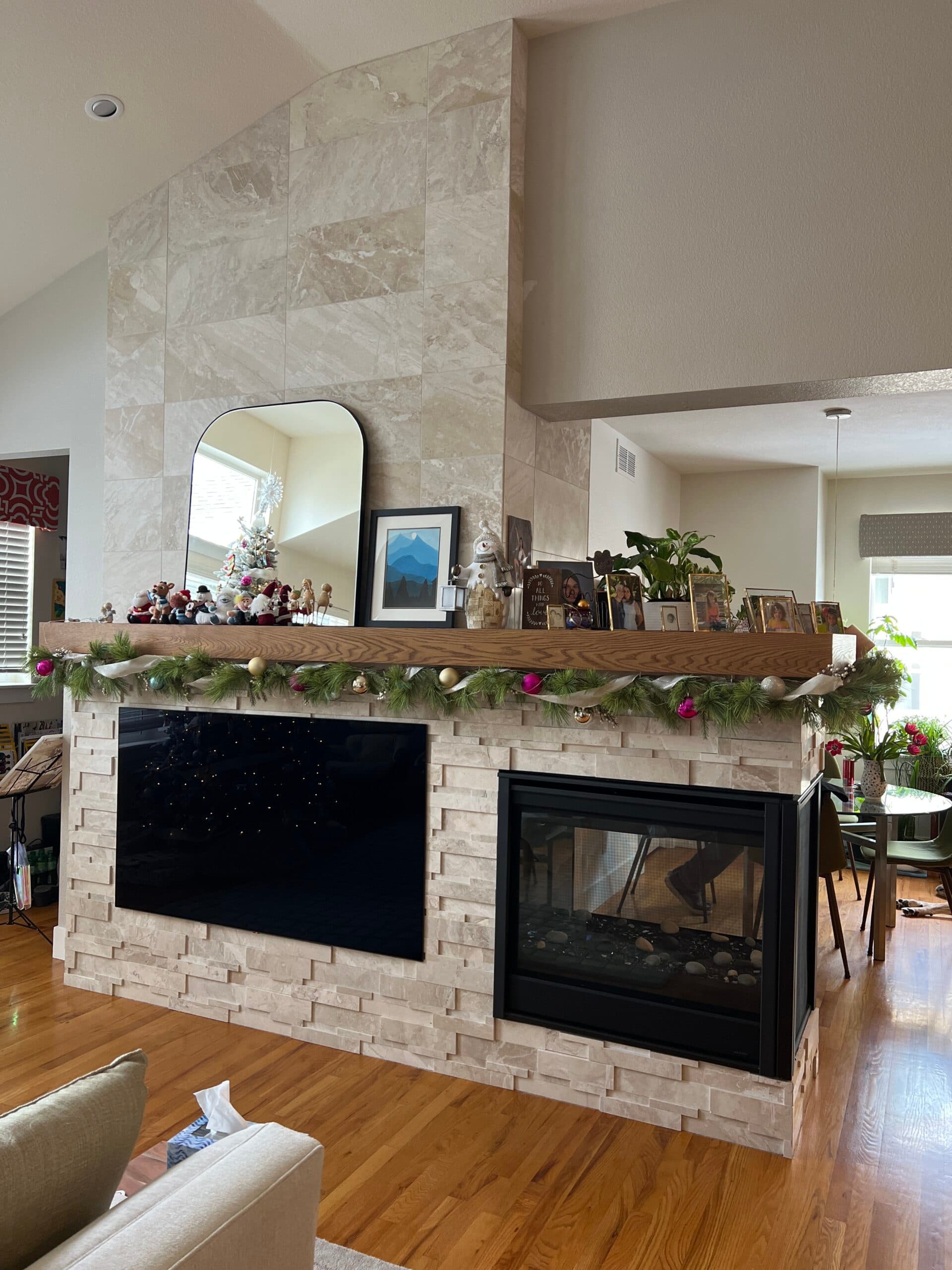 White oak fireplace mantel